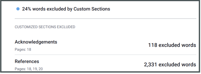 Summary of excluded custom sections on the iThenticate v2 Similarity Report