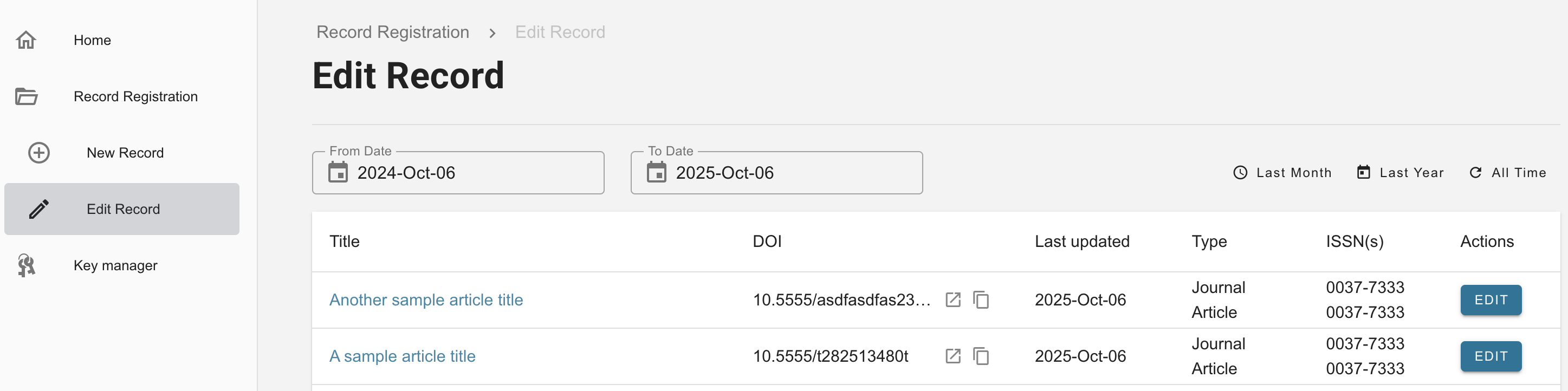 Edit Record feature